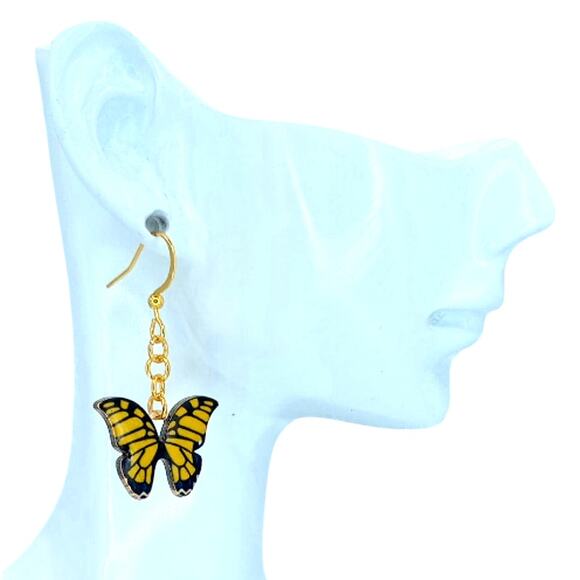 Yellow and Black Whimsical Butterfly Dangle Earrings – Spring Summer Jewelry - Picture 2 of 4